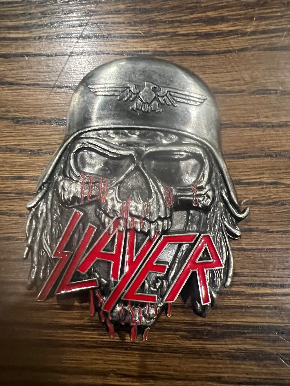Slayer Skull Helmet Metal Belt Buckle — Black & Red